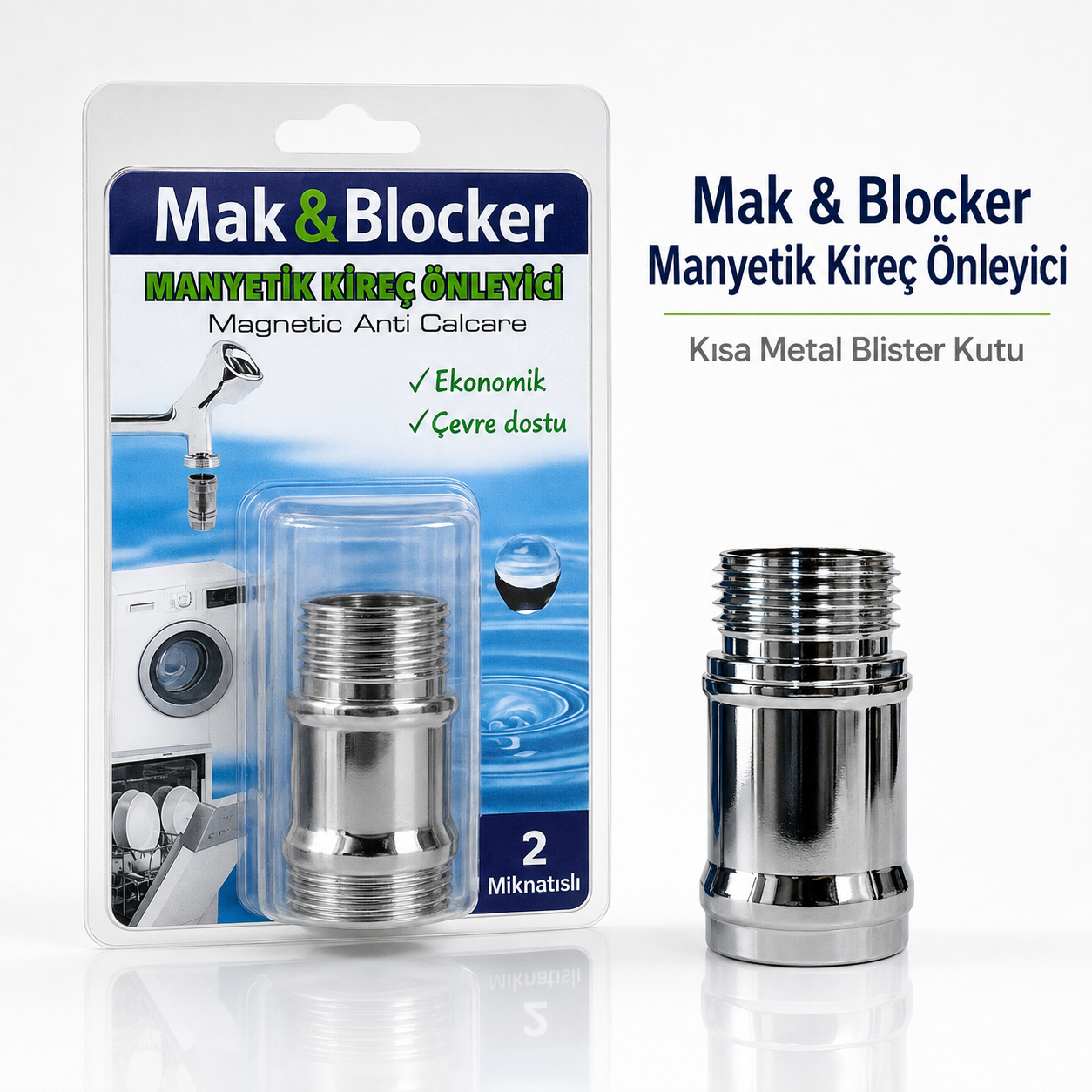 Mak & Blocker Manyetik Kireç Önleyici Kısa Metal Blister Kutu